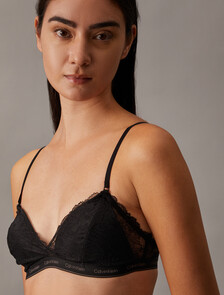 Icon Cotton Lace Lightly Lined Triangle Bra, Black, hi-res