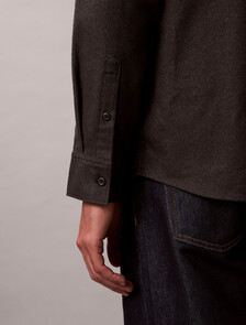 Melange Flannel Easy Button-Down Shirt, Black, hi-res