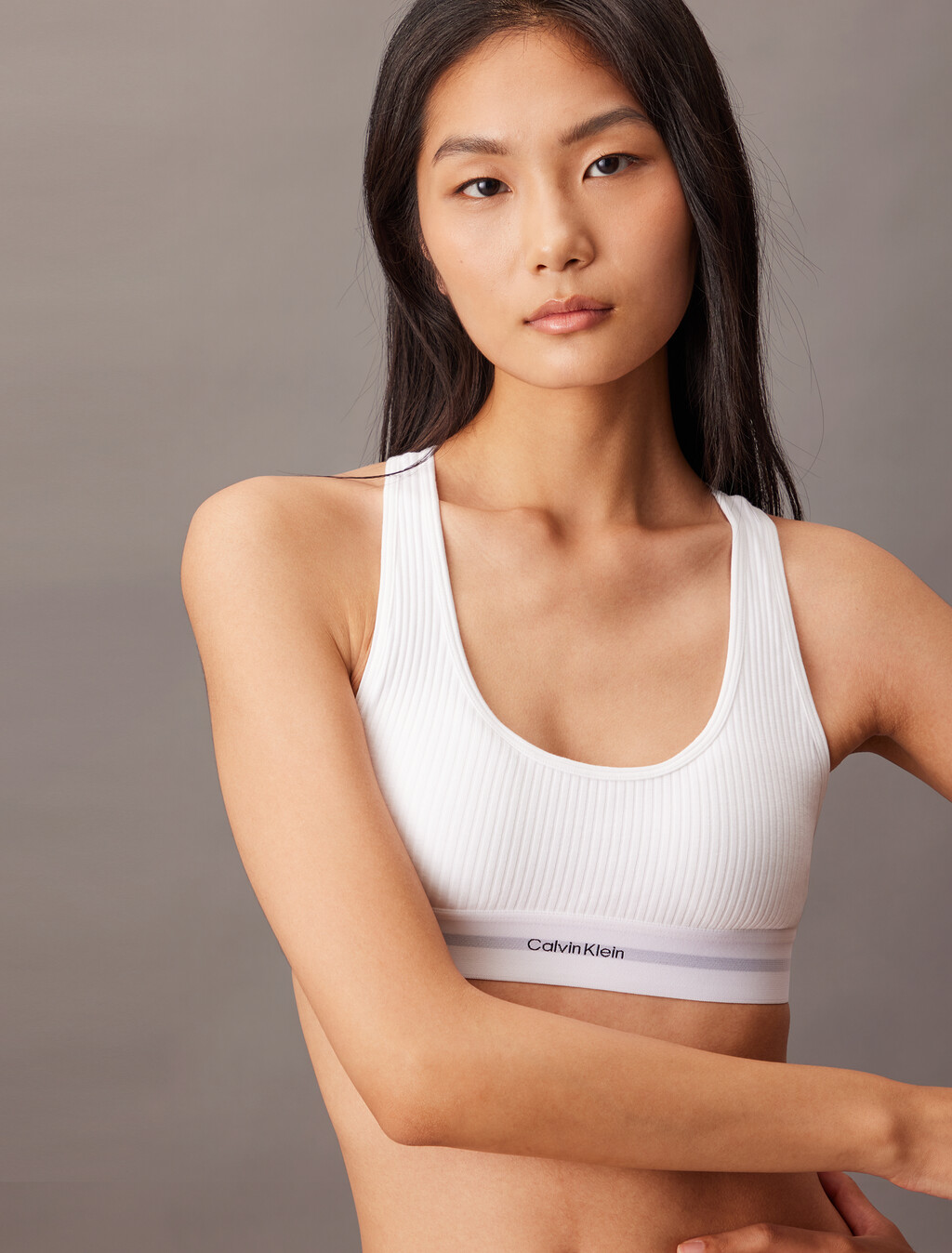 Cotton Modal Stretch Rib Knit Lightly Lined Bralette, White, hi-res