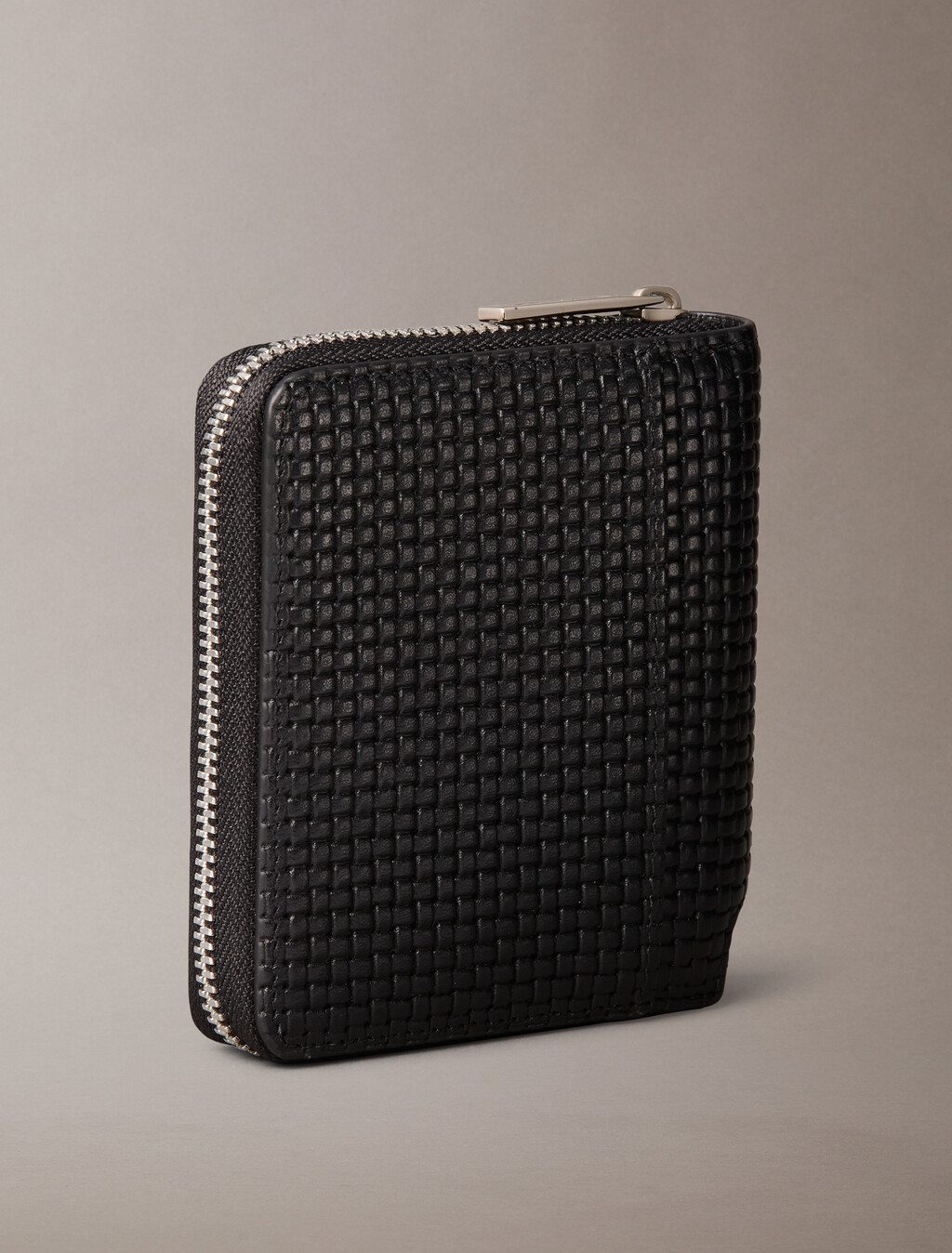 Embossed Woven Zip Billfold Wallet, Black, hi-res