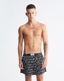 Calvin Klein 1996 Woven  Cotton Boxers, HALFTONE GLITCH LOGO PRINT+BLACK, hi-res