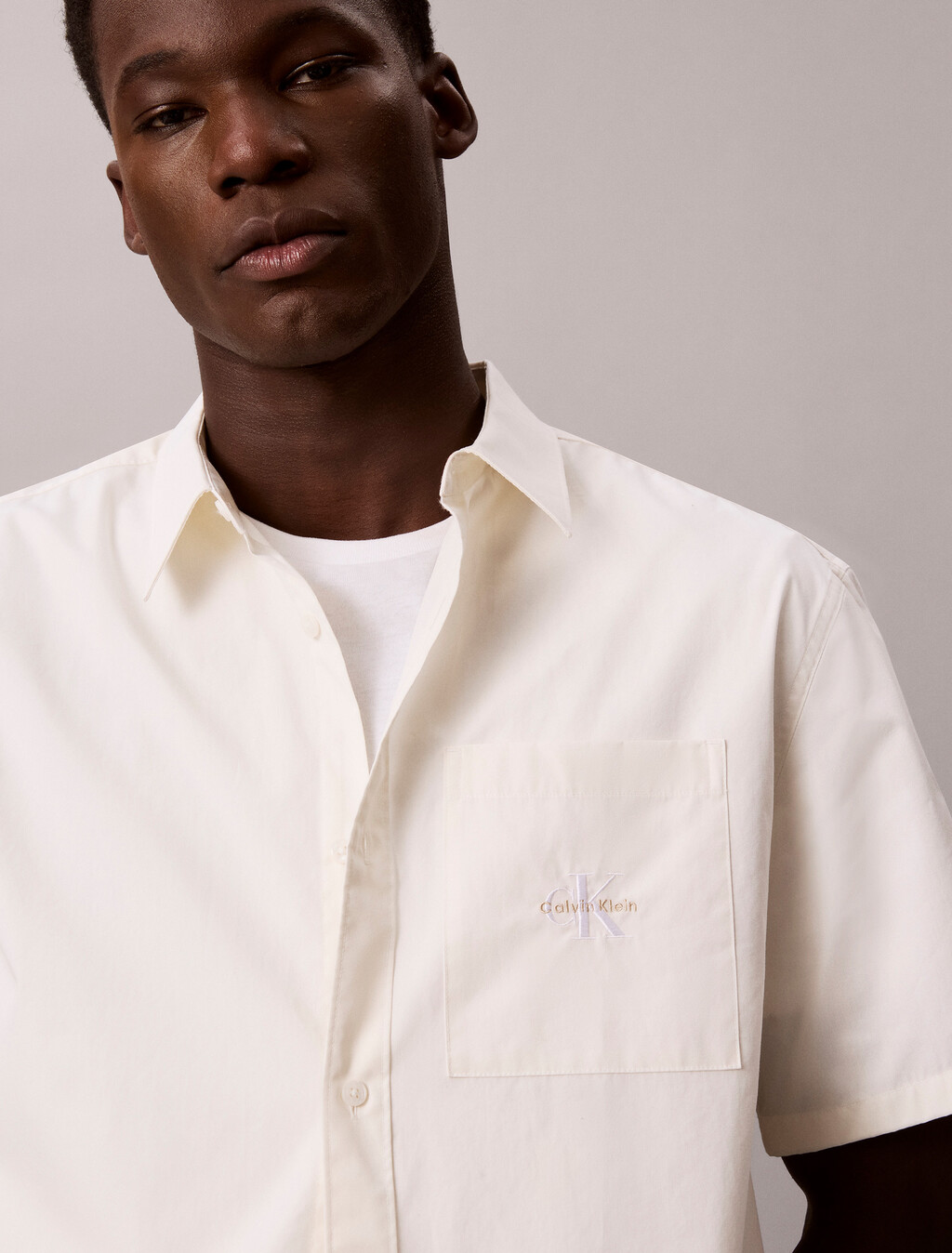 Washed Cotton Poplin Relaxed Shirt, Tofu, hi-res