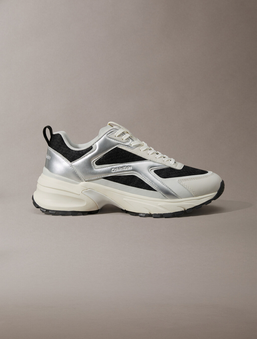 Knit and Metallic Runner Trainers, Black/Silver/Light Grey, hi-res