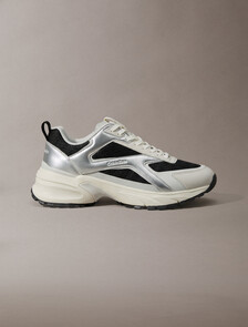 Knit and Metallic Runner Trainers, Black/Silver/Light Grey, hi-res