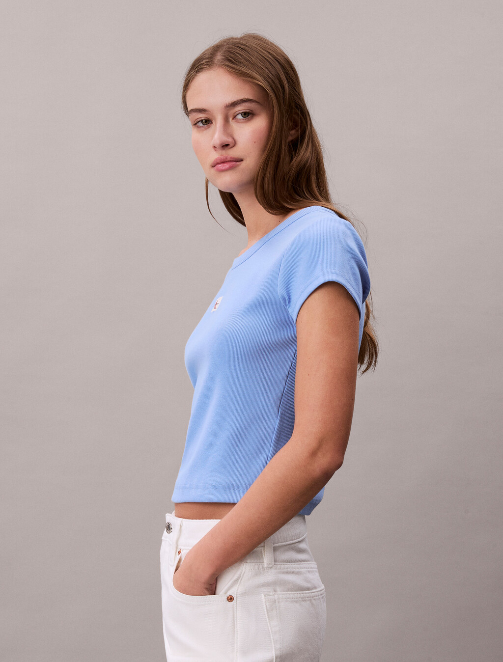 Cotton Stretch Rib Baby Tee, Blue Descent, hi-res