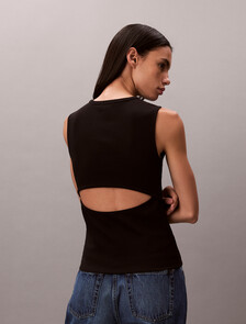 Monogram Label Cutout Tank Top, Black, hi-res