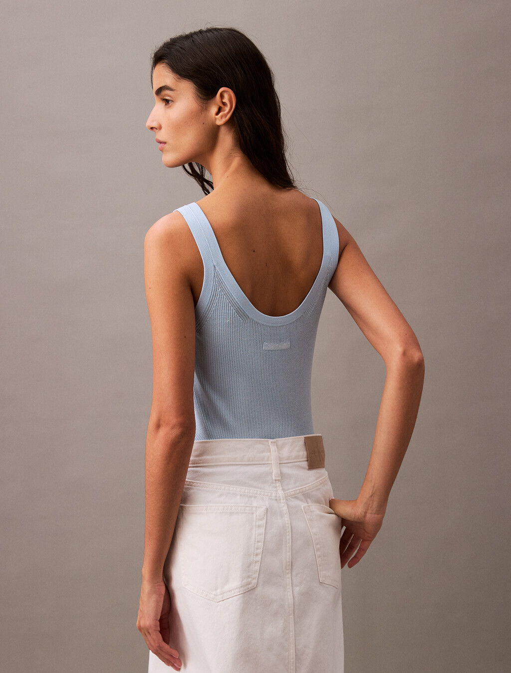 Viscose Rib Knit Tank Top, Halogen Blue, hi-res