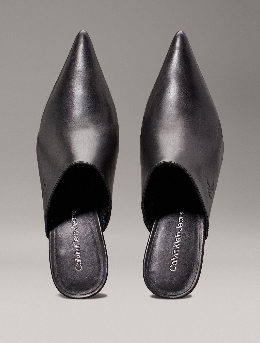 Leather Cone Heel Mules, Triple Black, hi-res
