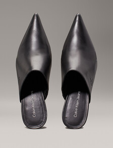 Leather Cone Heel Mules, Triple Black, hi-res