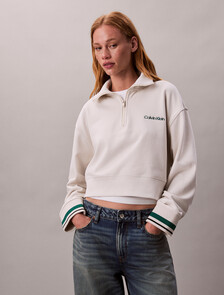 1/4 Zip Cotton Terry Sweatshirt, Chalk, hi-res