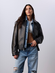 Jung Kook for Calvin Klein Leather Racer Jacket, Black, hi-res