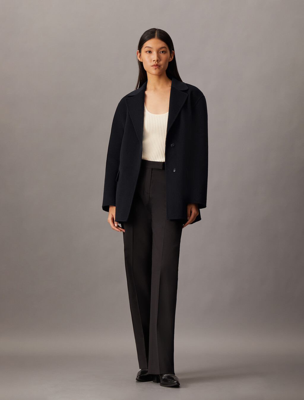 Double Face Recycled Wool Blend Blazer, Black Beauty, hi-res