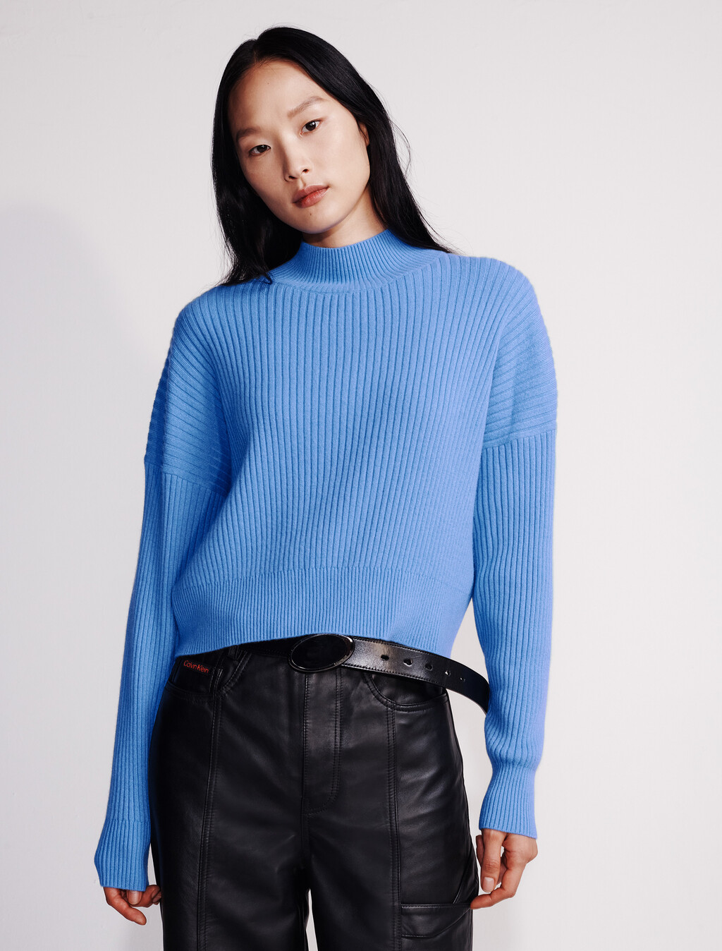 Cropped Cashmere Crewneck Sweater, Bel Air Blue, hi-res