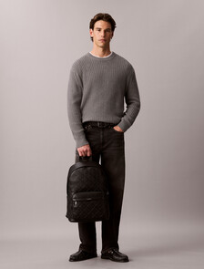 Embossed Emblem Logo Trolley Backpack, Black, hi-res