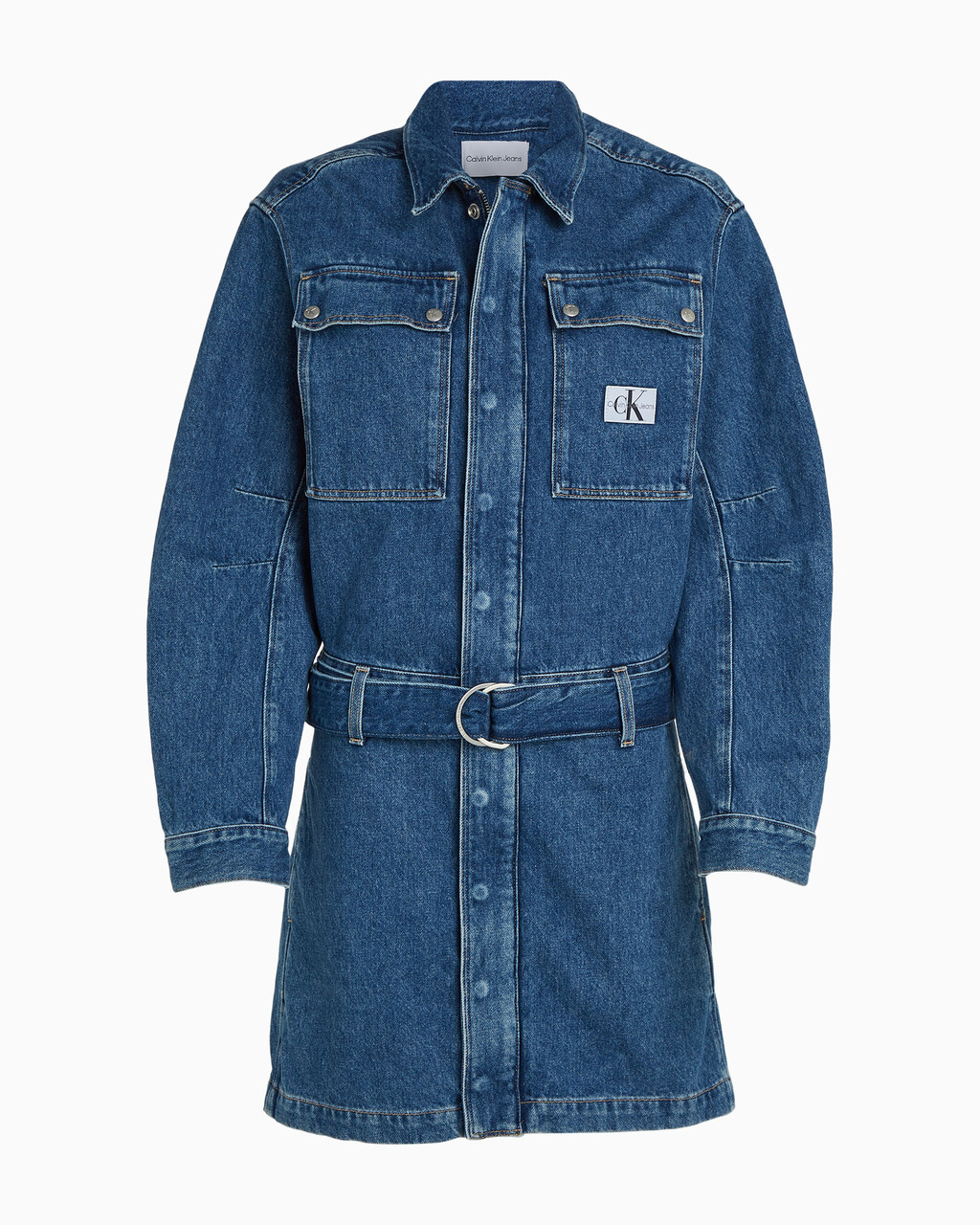 Belted Denim Shirt Dress, Denim Medium, hi-res