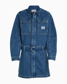 Belted Denim Shirt Dress, Denim Medium, hi-res