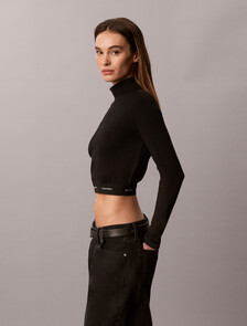 Baby Fit Cropped Turtleneck Top, Black, hi-res