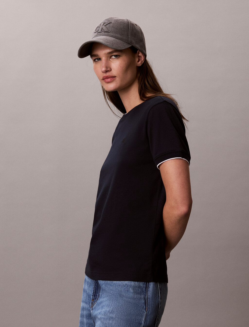 Contrast Trim Cotton Modal Tee, Dark Sapphire, hi-res