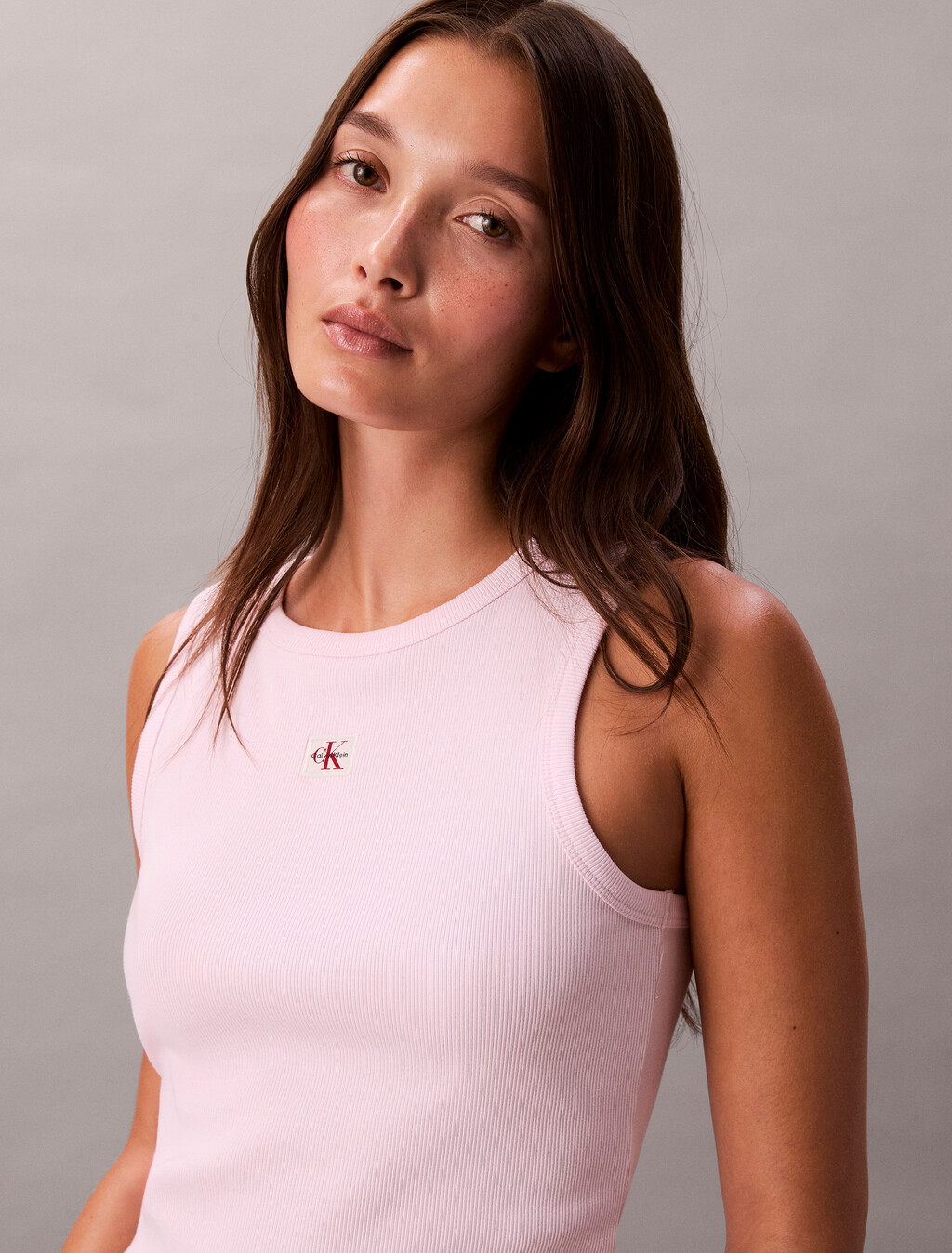 Cotton Stretch Rib Tank Top, Pearly Pink, hi-res