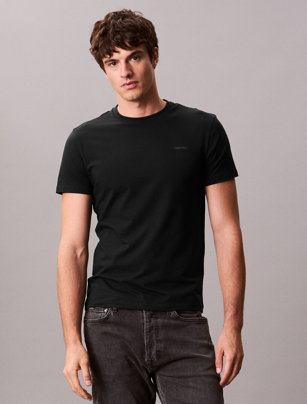 Stretch Cotton Slim Tee, Black, hi-res