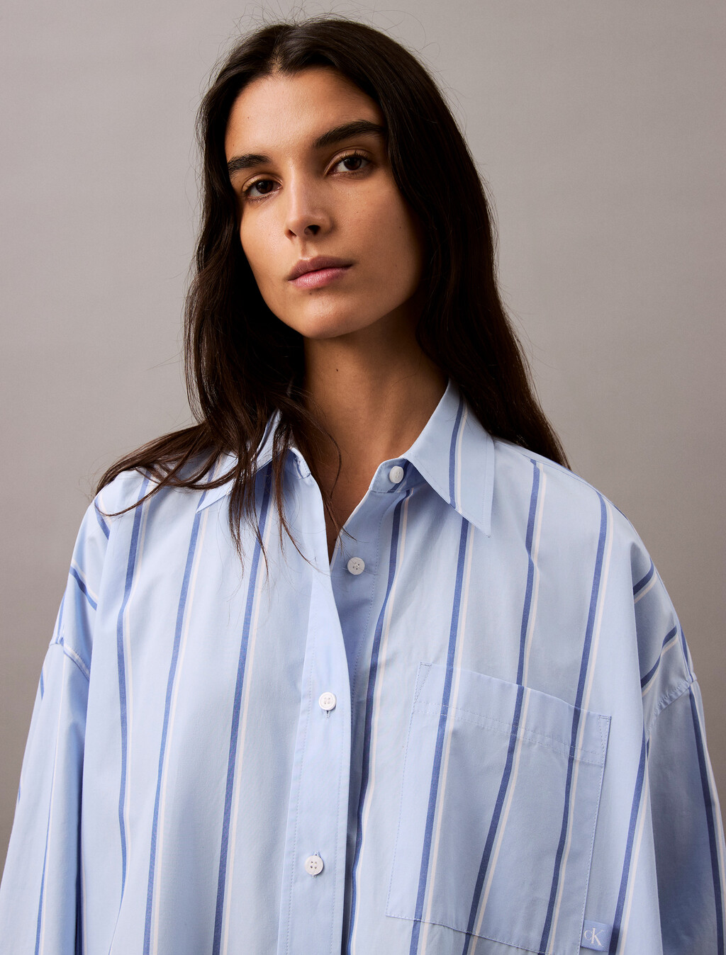 Relaxed Striped Cotton Shirt Dress, 18815 CSW25S_W013+Chambray Blue, hi-res