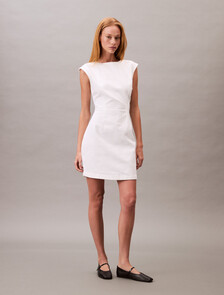 Open Back Cap Sleeve Dress, CHALK WHITE, hi-res