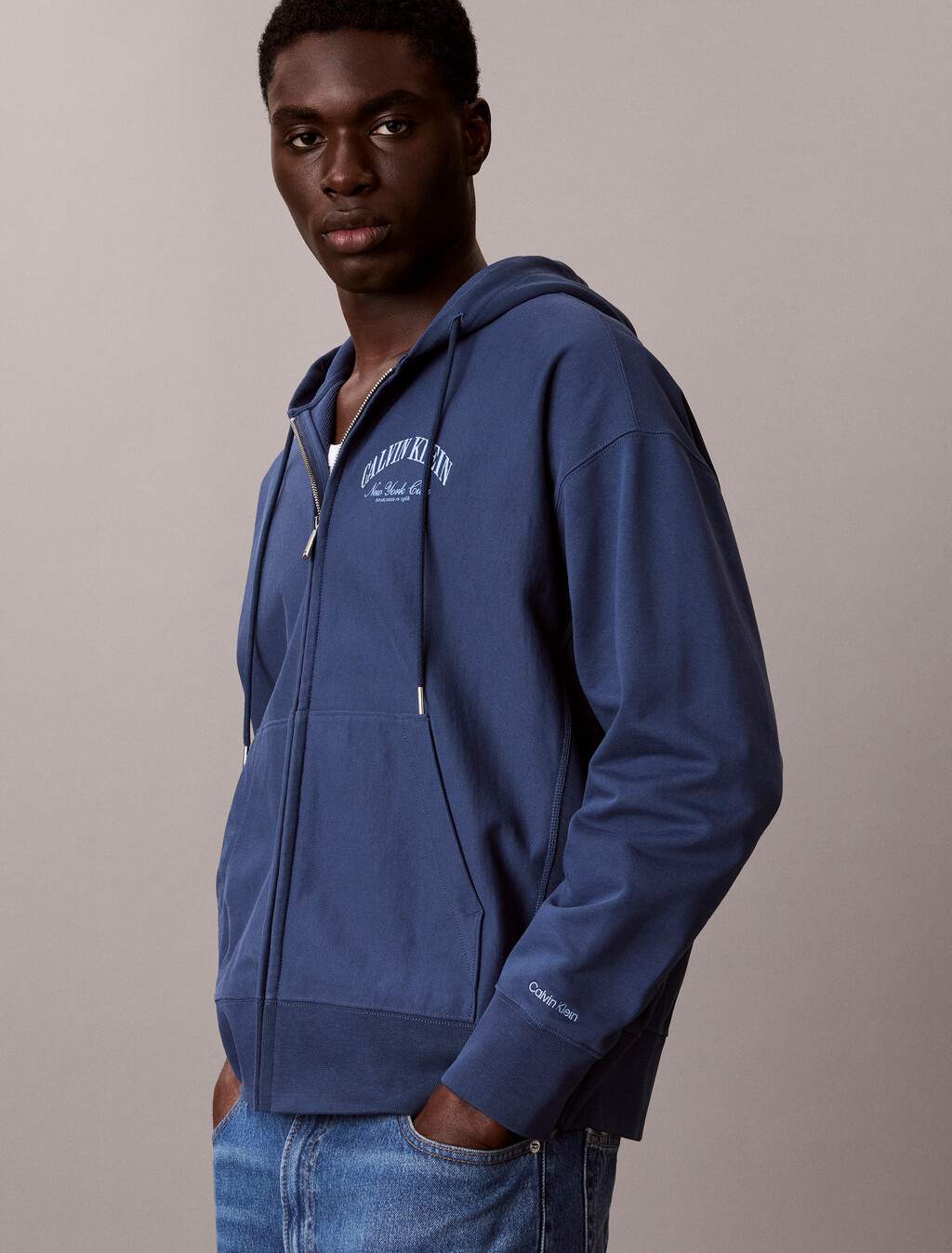 Varsity Logo Zip-Up Hoodie, Dark Denim, hi-res
