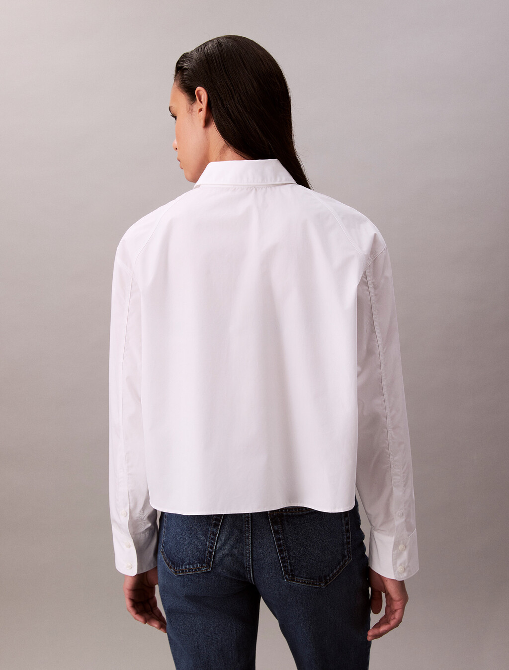 Solid Boxy Cropped Shirt, Brilliant White, hi-res