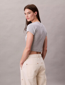 Slim Cropped Monogram T-shirt, BC06 Grey Heather, hi-res