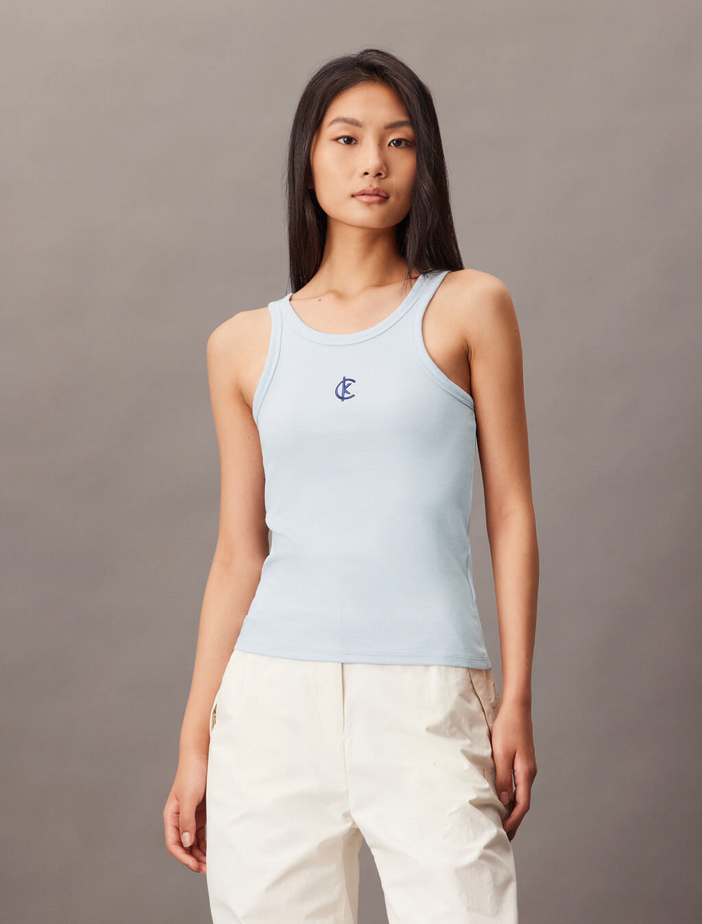 Ribbed Cotton Logo Tank Top, Plein Air, hi-res
