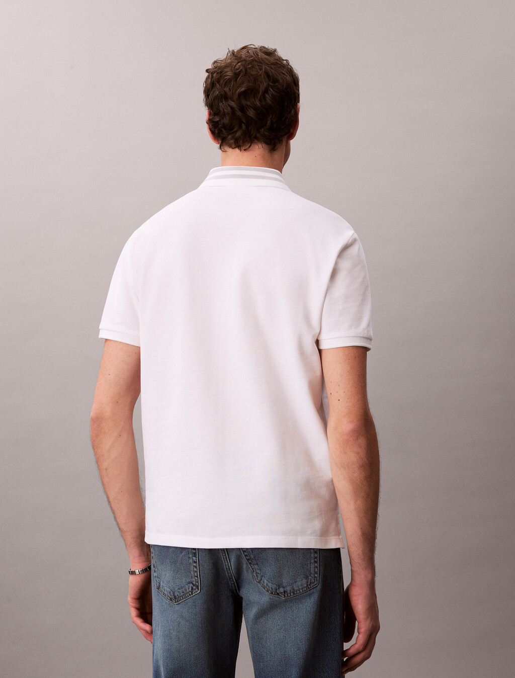 Monogram Logo Pique Tipped Classic Polo Shirt, Bright White, hi-res