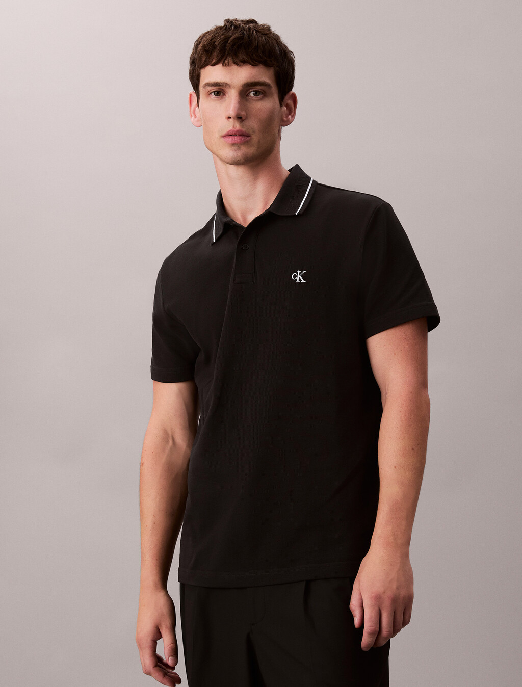 Monogram Pique Tipped Polo, Black, hi-res