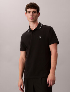 Monogram Pique Tipped Polo, Black, hi-res