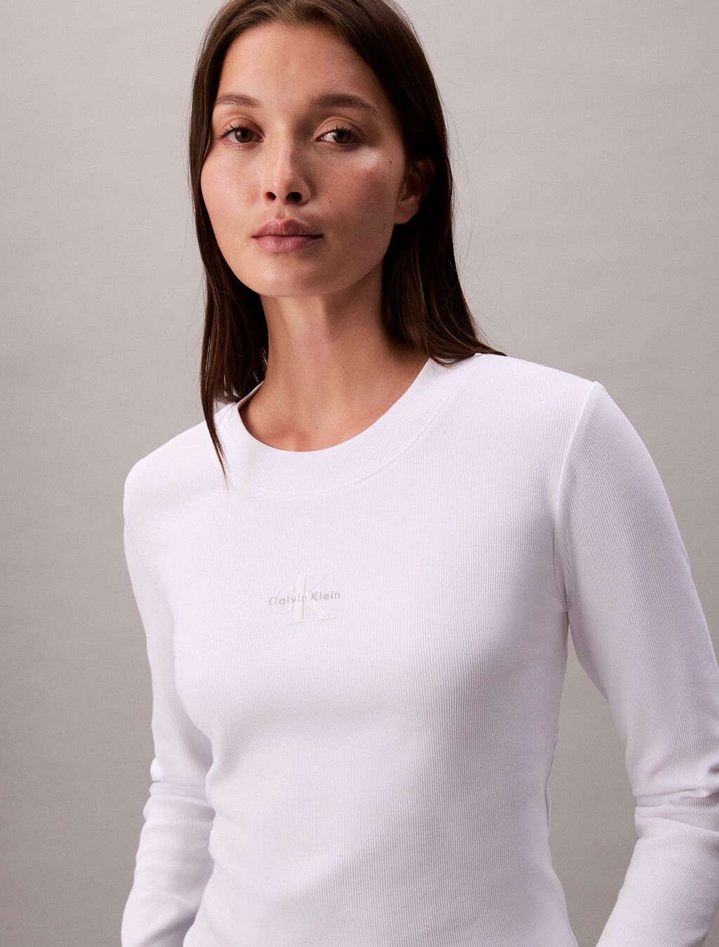 Monogram Logo Long Sleeve Baby Tee, Bright White, hi-res