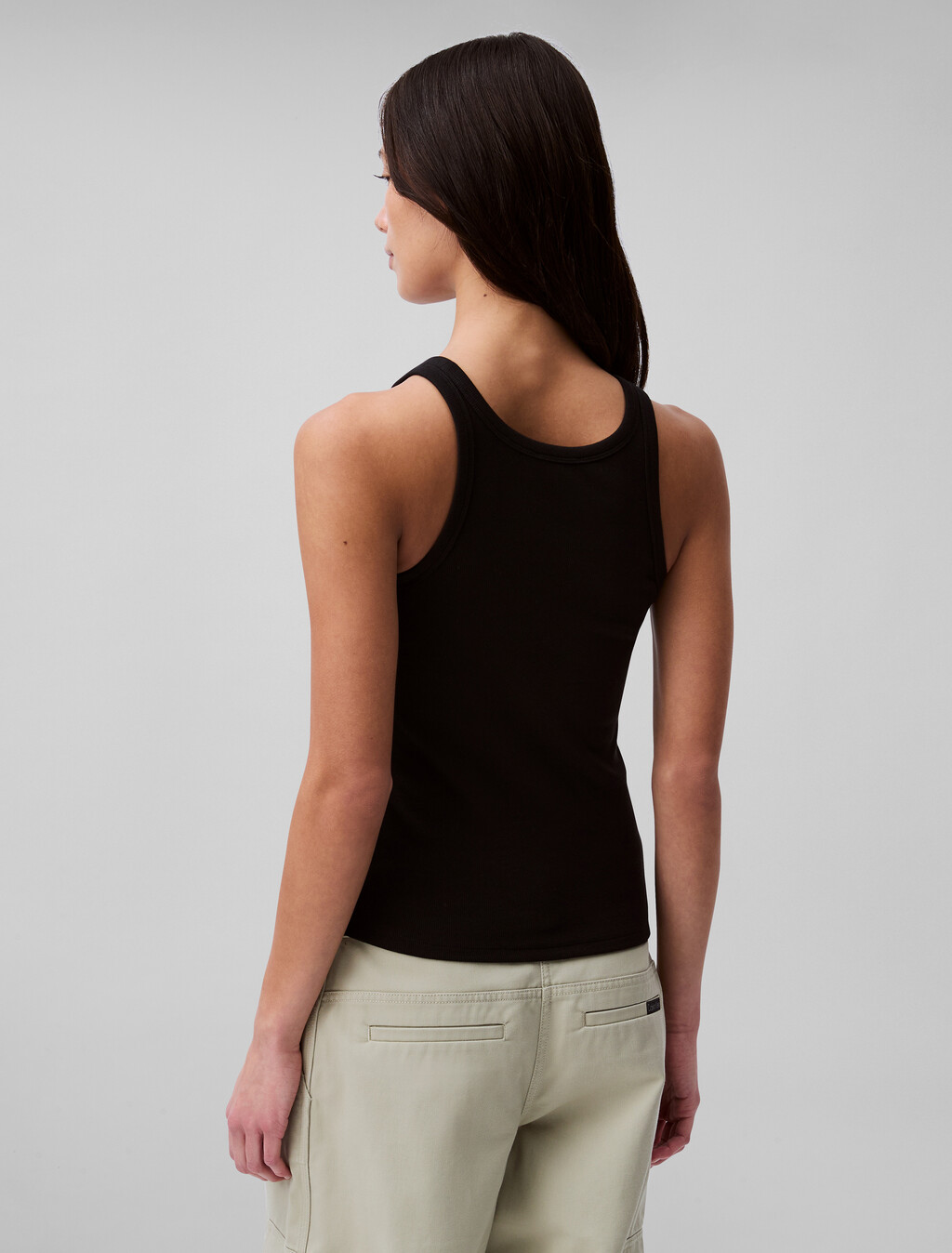 Ribbed Cotton Logo Tank Top, Black, hi-res
