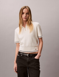 Cable Knit Short Sleeve Jumper, Tofu, hi-res