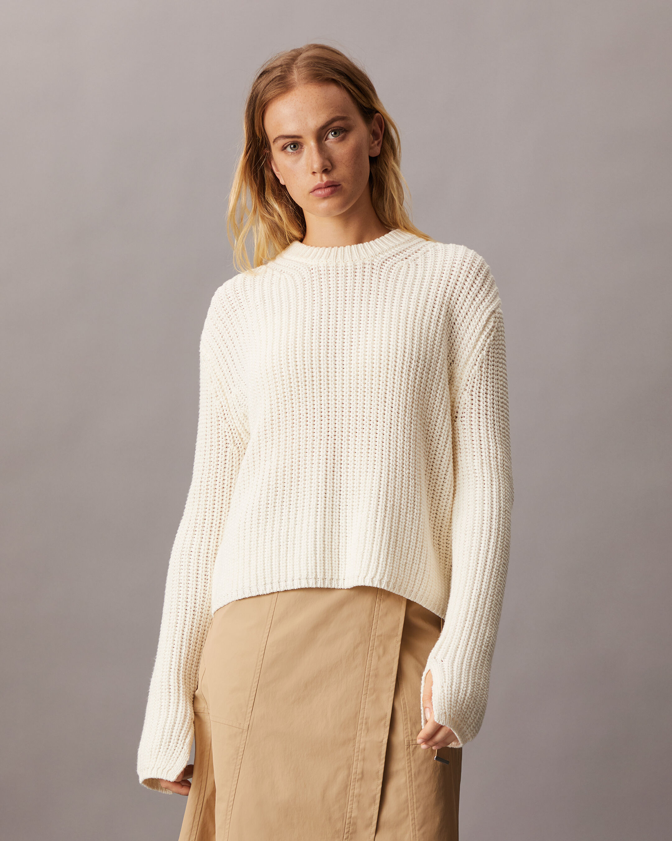 Chunky Cage Yarn Knit Pullover Sweater white Calvin Klein Malaysia