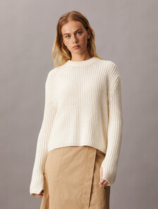 Chunky Cage Yarn Knit Pullover Sweater, ANTIQUE WHITE, hi-res