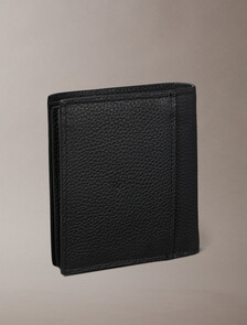 Leather RFID Foil Logo Trifold Wallet, Black, hi-res