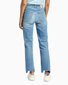 ITALIAN DENIM HIGH RISE SLIM STRAIGHT JEANS, Light Blue, hi-res