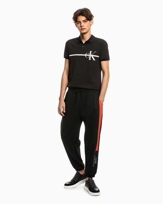 BLACK ARCHIVAL STRIPE MONOGRAM POLO