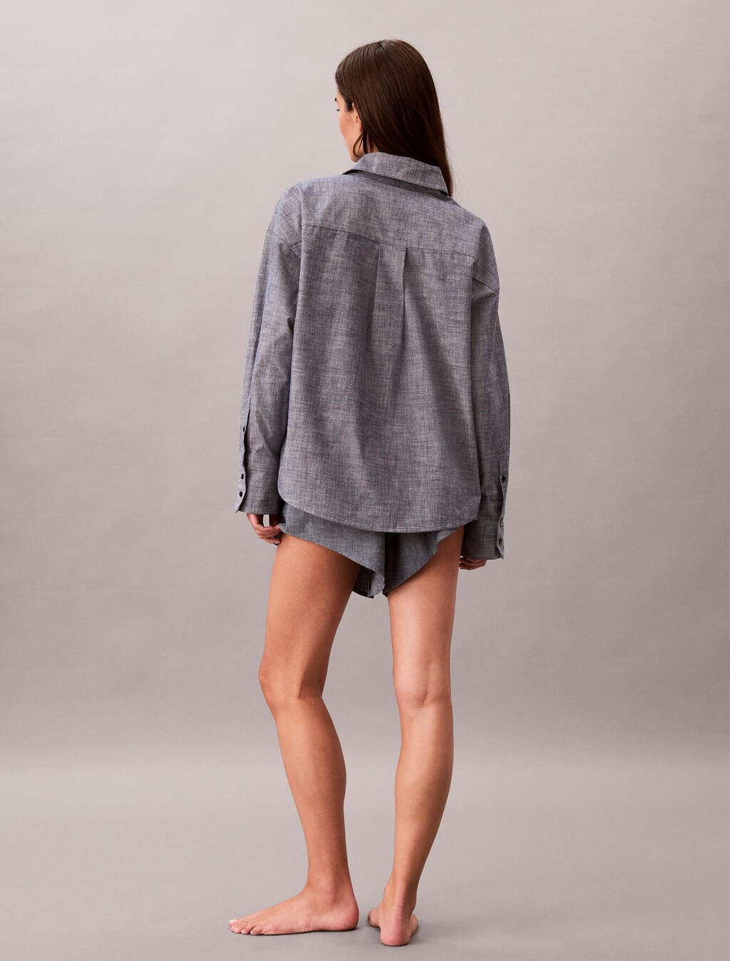 Cotton Chambray Pyjama Top, Indigo, hi-res