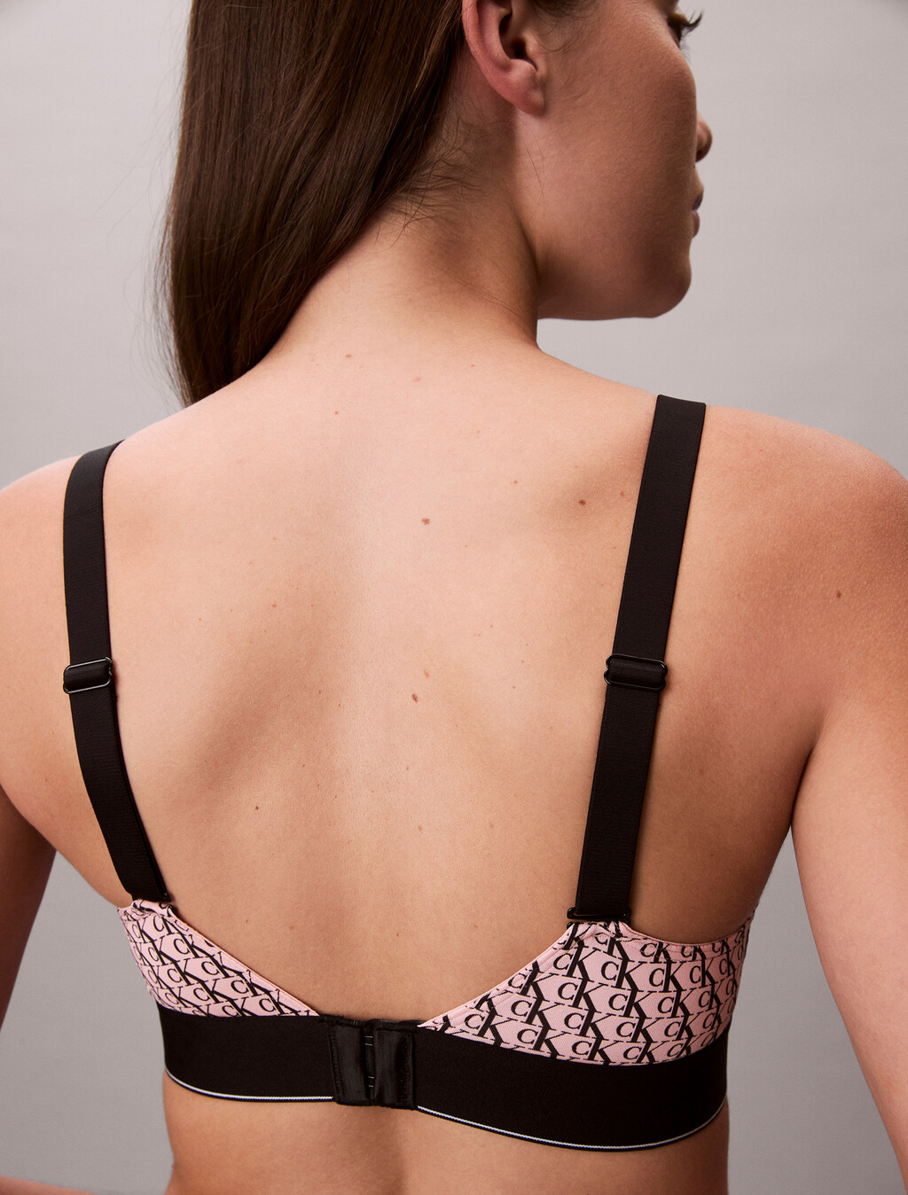 Lightly Lined Bralette - Graphic Monogram Microfibre Stretch, MINI STEPPING LOGO BRIGHT PEACH, hi-res