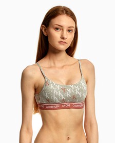 CK ONE COTTON LIGHTLY LINED BRALETTE, CROSSING LOGO PRINT+GREY HEATHER, hi-res
