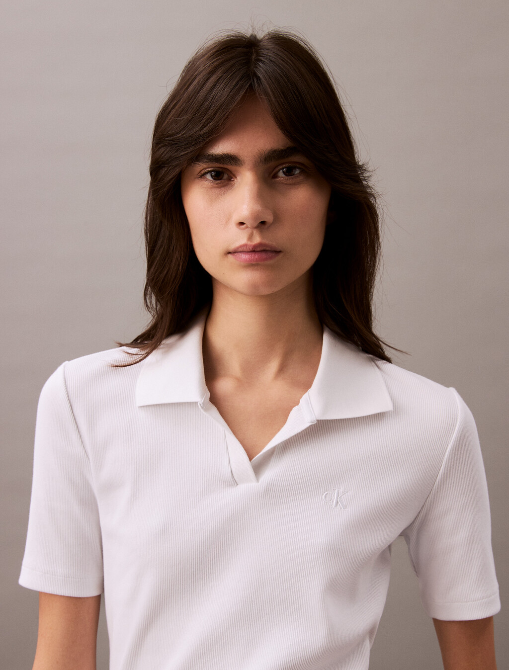 Essential Slim V Neck Polo, Brilliant White, hi-res