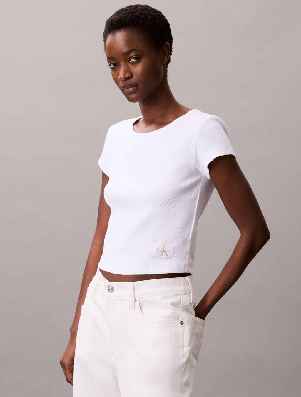 Cotton Stretch Rib Baby Tee, Brilliant White, hi-res