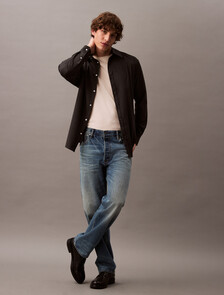 Relaxed Wool Blend Button-Down Shirt, Charcoal Heather, hi-res
