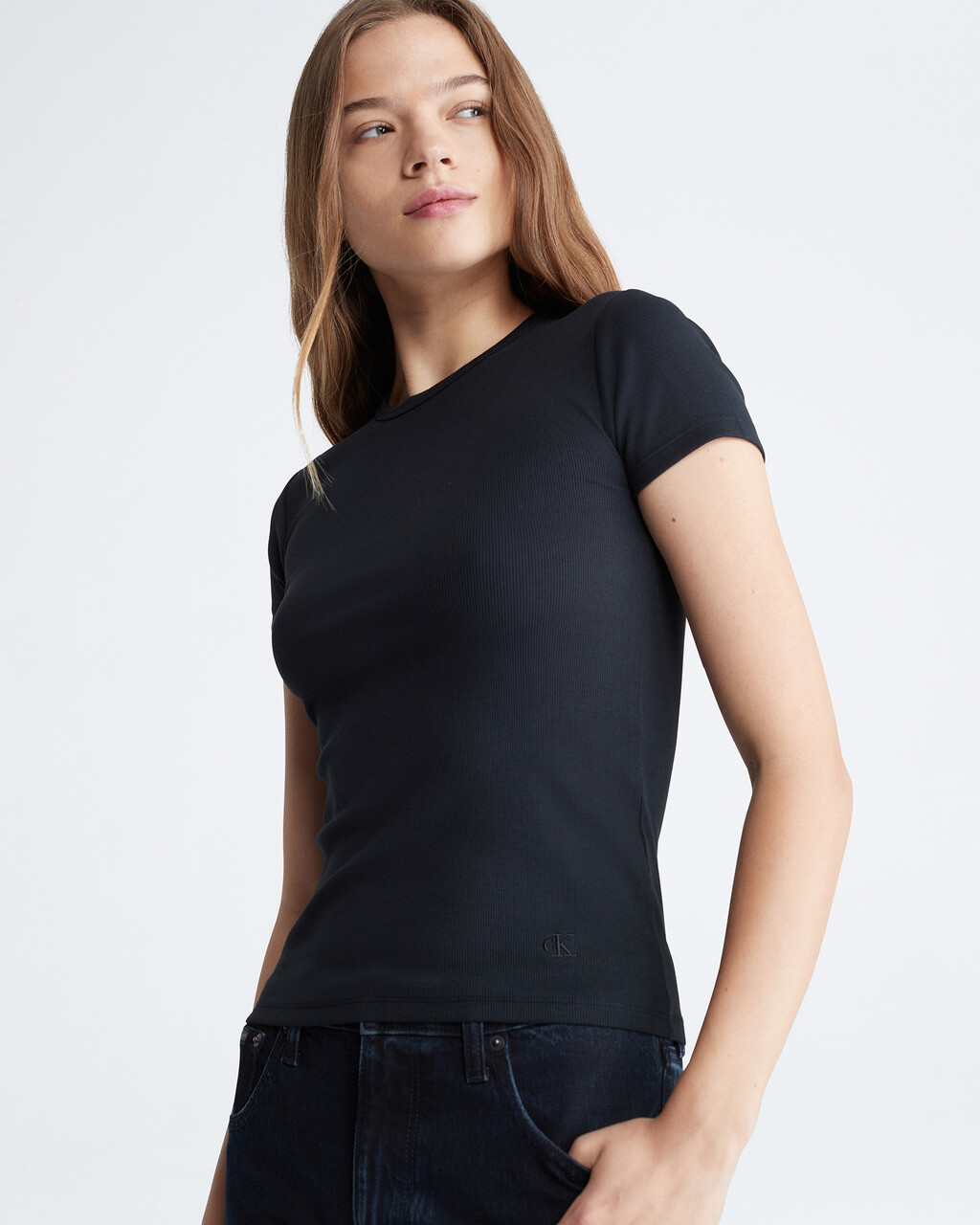 Ribbed Slim Fit Crewneck T-Shirt, Black Beauty, hi-res