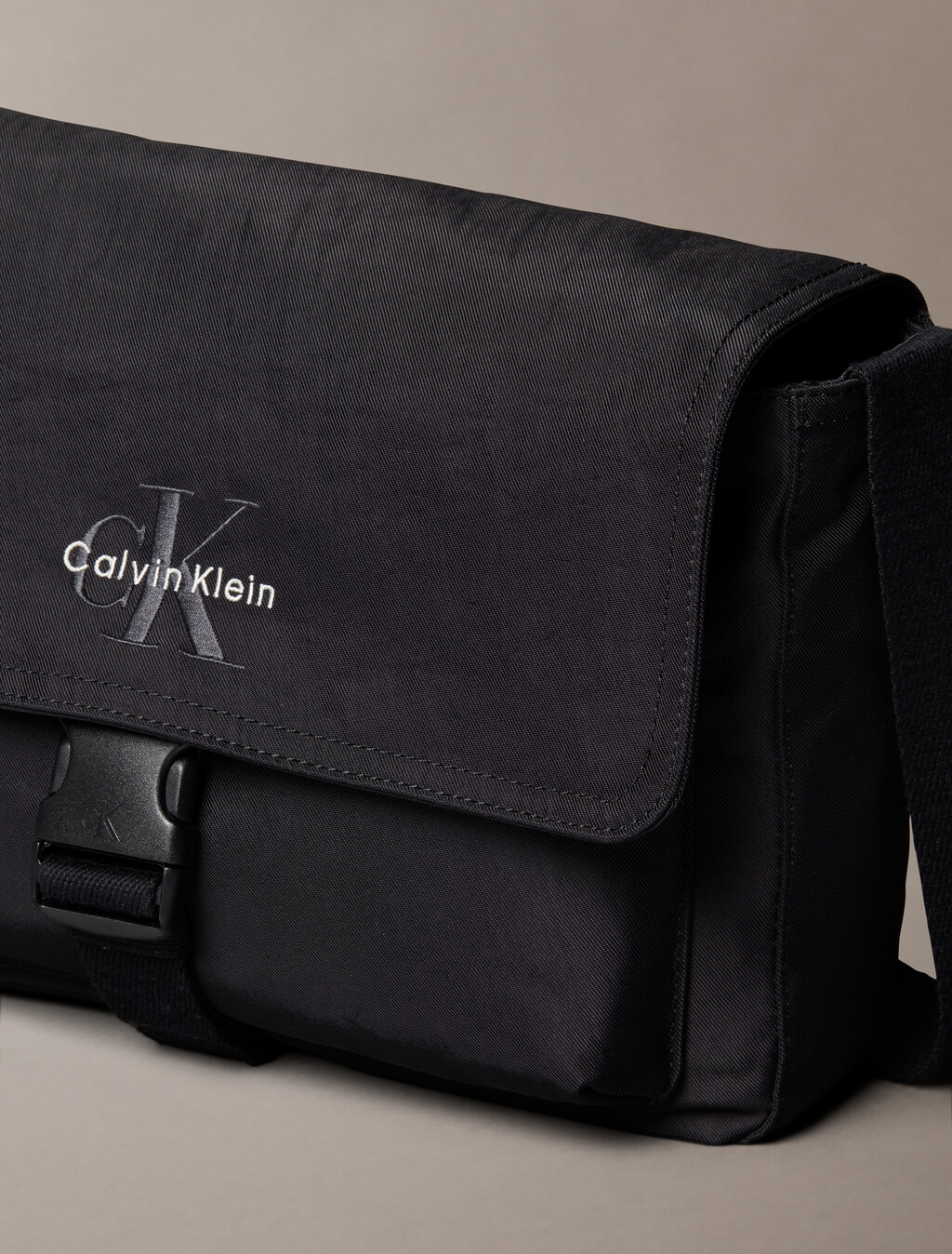 Bold Logo Nylon Flap Messenger Bag, Black, hi-res