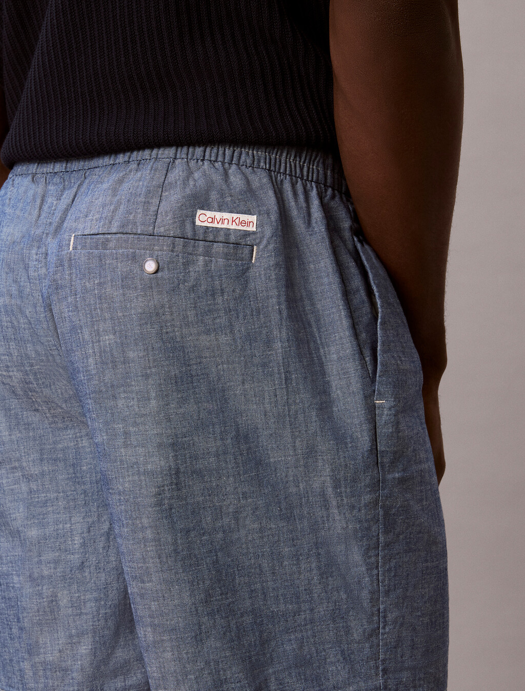 Cotton Chambray Drawstring Shorts, Blue Descent, hi-res